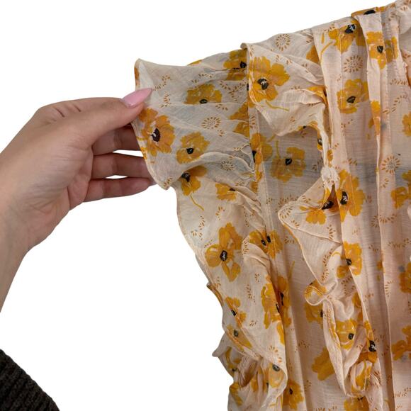 Doen Carnation Floral Ruffle Belted Tie Waist Maxi Dress Costal Boho Yellow Sz S - Picture 5 of 9